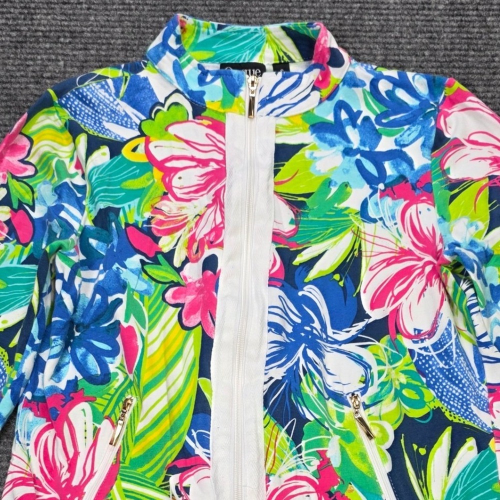 Onque Casual Floral Full Zip Jacket Top Women's Size S Multi-Color 3/4 Sleeve - Picture 7 of 7